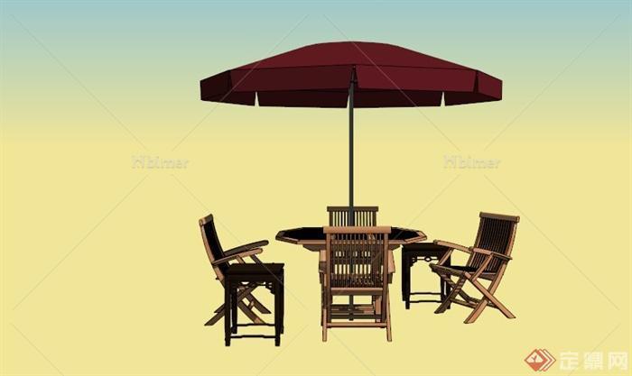 四人户外遮阳伞桌椅组合SU模型