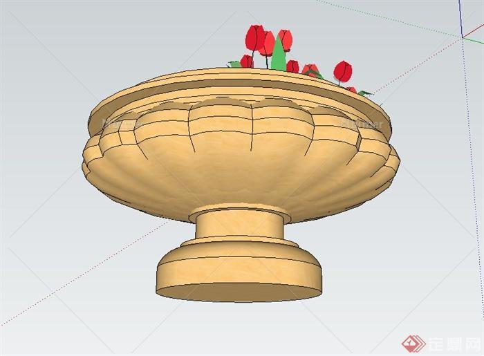 园林景观节点欧式圆形花钵设计SU模型