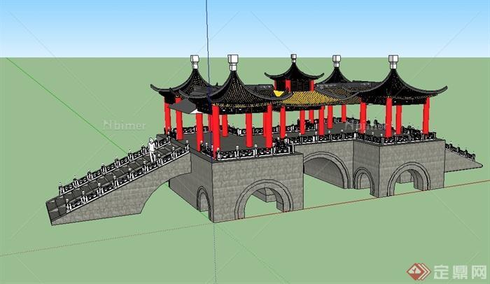 中国古典中式风格观景亭及平台设计su模型[原创]