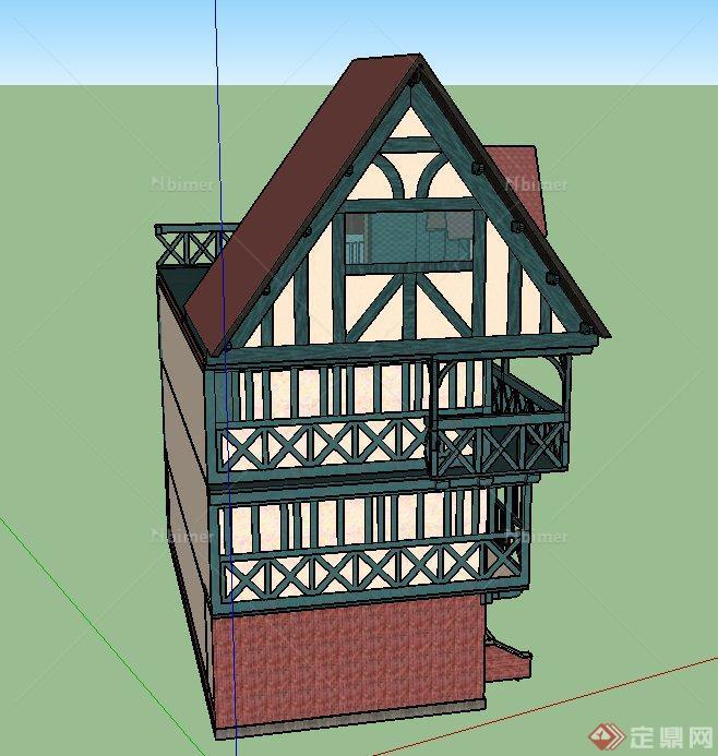 某欧式风格三层联排住宅建筑设计SU模型