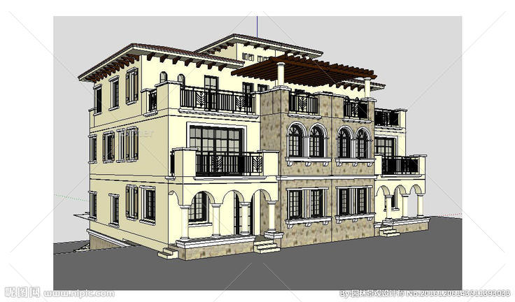 地中海别墅建筑草图大师SU模型图片