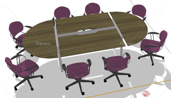 现代风格椭圆形拼接会议桌椅su模型