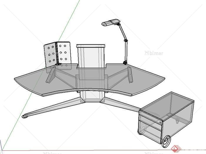 现代室内玻璃办公桌椅设计SU模型
