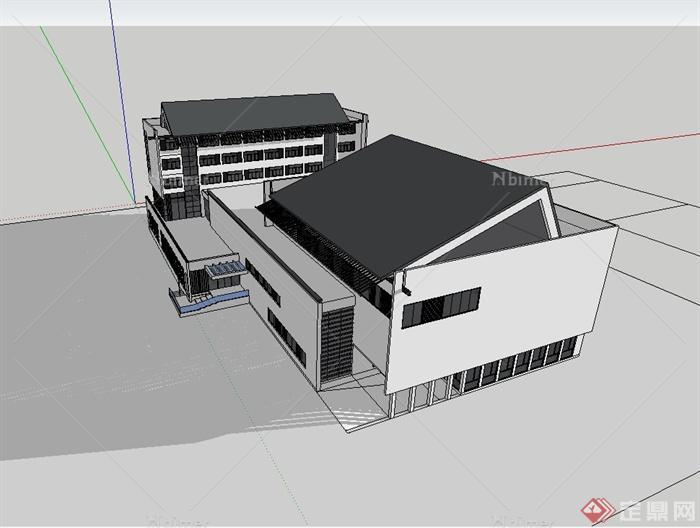 现代中式风格校园建筑教育楼设计SU模型[原创]