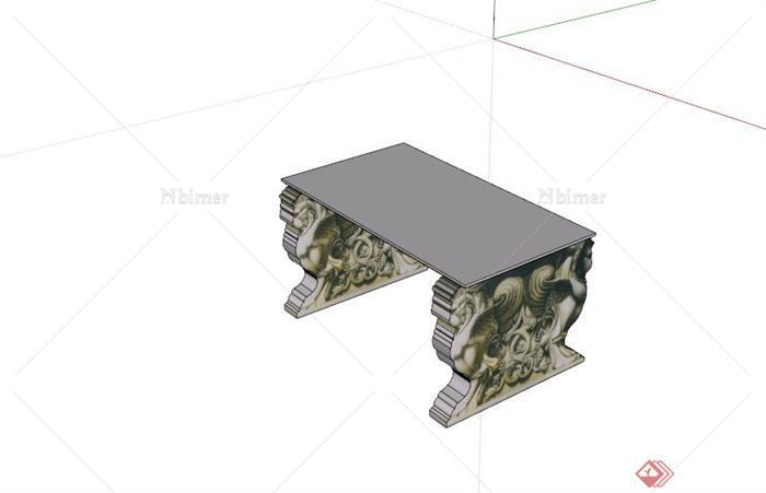 某欧式方形置物桌设计SU模型