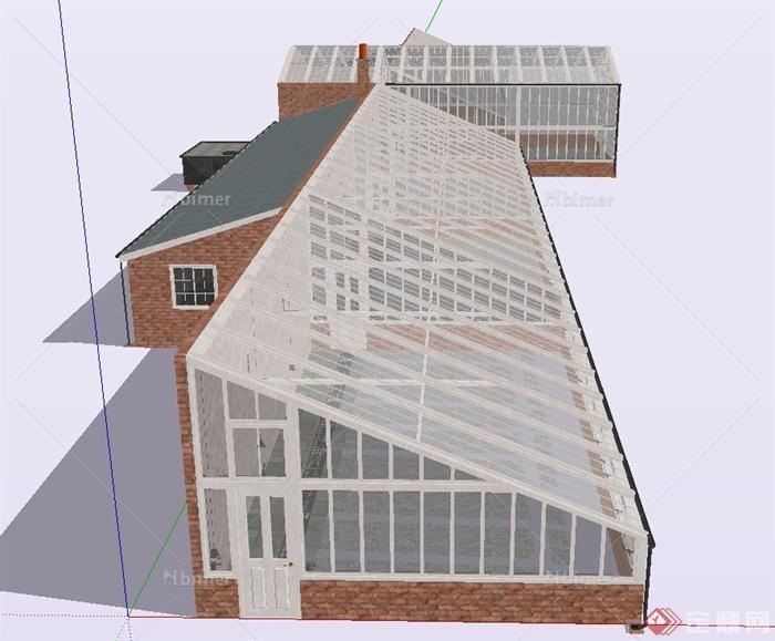 某单层钢架结构阳光大棚设计SU模型[原创]