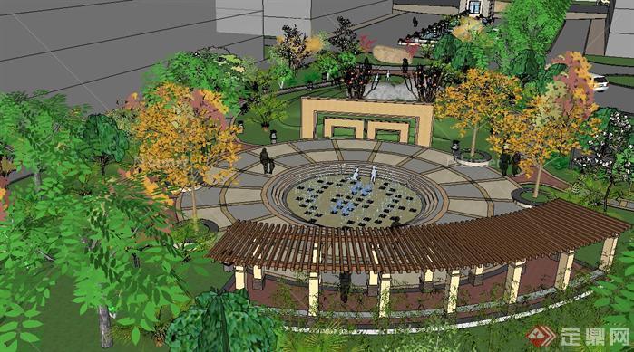 一个社区喷泉广场景观方案SU精细设计模型[原创]