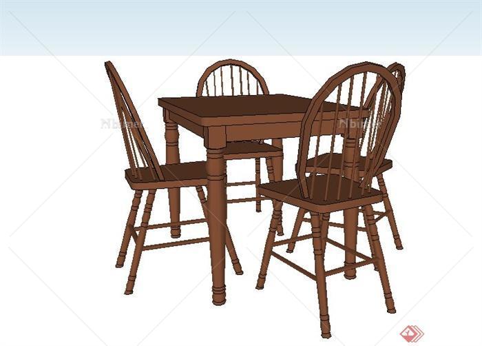一组木桌椅组合su模型