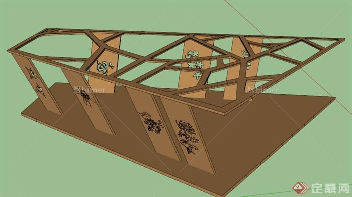 现代简约木质镂花廊架设计su模型