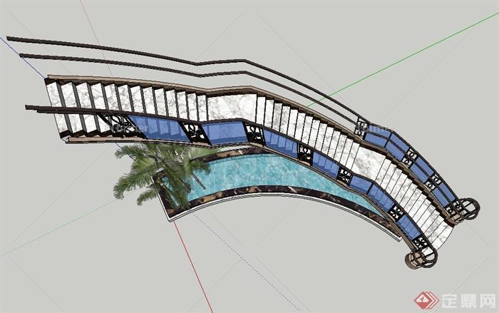 现代某酒店大堂楼梯水池设计SU模型