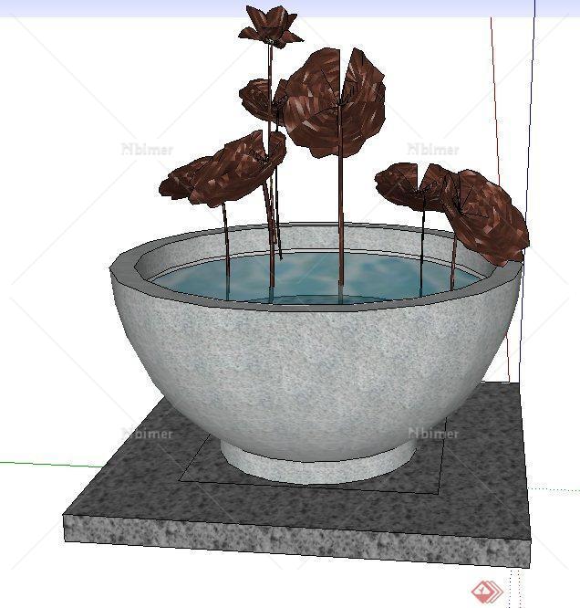 园林景观节点水钵与荷花设计SU模型