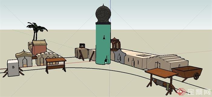 阿拉伯小镇建筑设计su模型