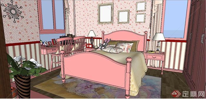 现代风格卧室女儿房室内设计su模型