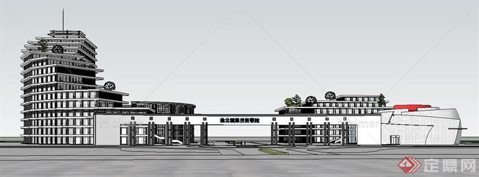某现代风格职业技术学院学校建筑设计SU模型(含大