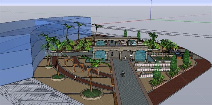 新古典风格入口小广场景观su模型
