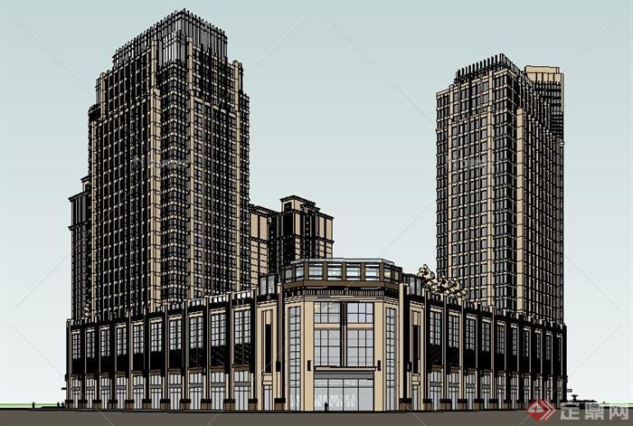 新古典风格高层住宅及综合体建筑设计su模型[原创