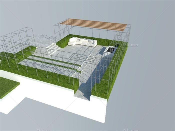现代下沉庭院景观设计su模型