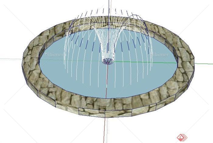 景观节点圆形喷泉水池景观设计SU模型[原创]