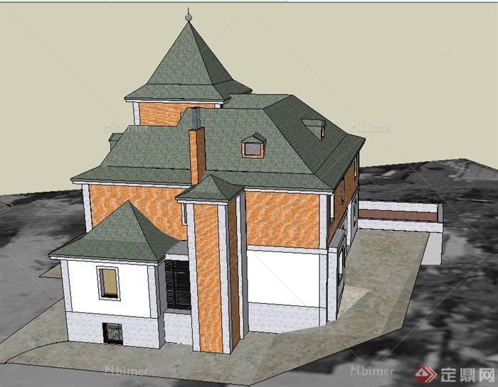 某三层青瓦砖住宅建筑设计SU模型