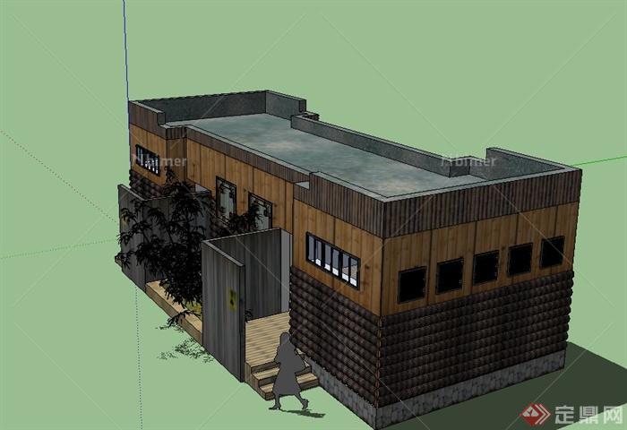 某单层木质公共厕所建筑设计SU模型