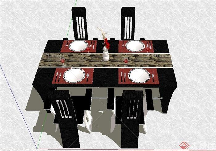 某欧式风格长方形四人餐桌椅设计SU模型