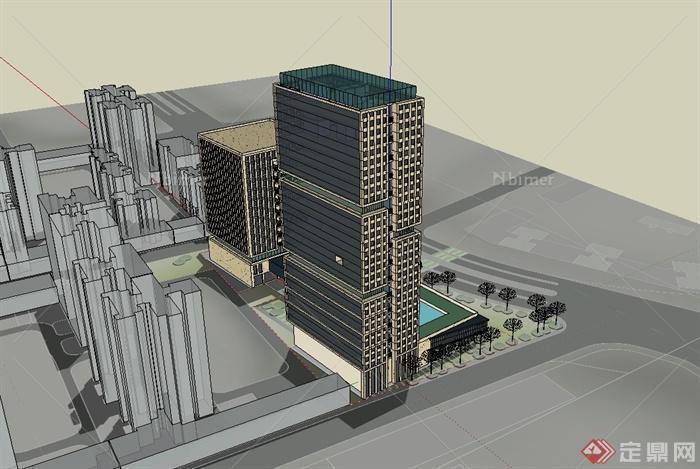 现代风格办公楼总部建筑大楼设计su模型[原创]