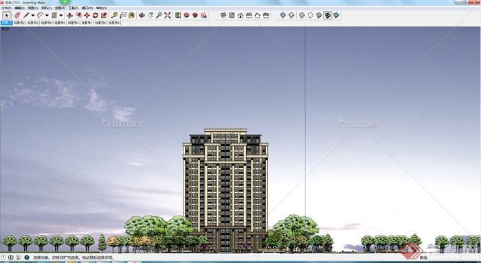 一个现代住宅楼设计SU模型（含景观）