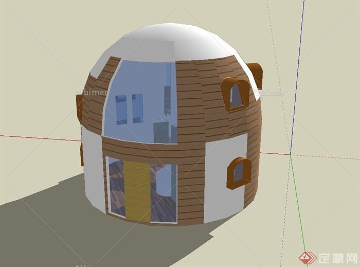 某现代两层蛋壳式住宅建筑设计SU模型