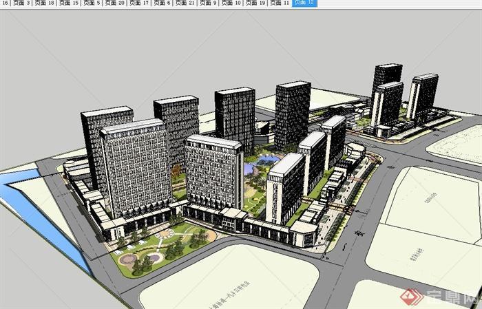 现代风格某小区建筑楼设计su模型[原创]