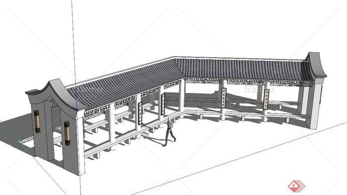 某个古中式廊道设计SU模型