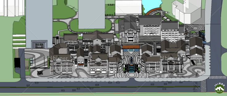 中式现代商业街SU模型