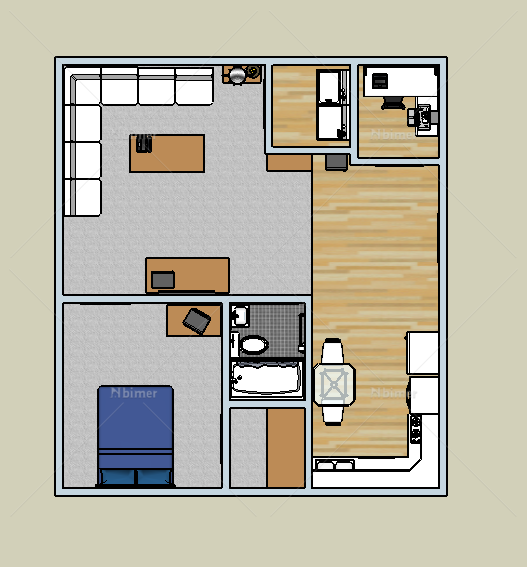 现代风格单身公寓住宅空间设计su模型[原创]