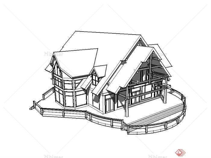 某英式风格无材质贴图独栋别墅建筑楼设计su模型