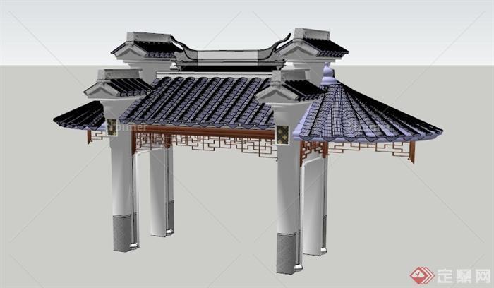 古中式门廊设计SU模型