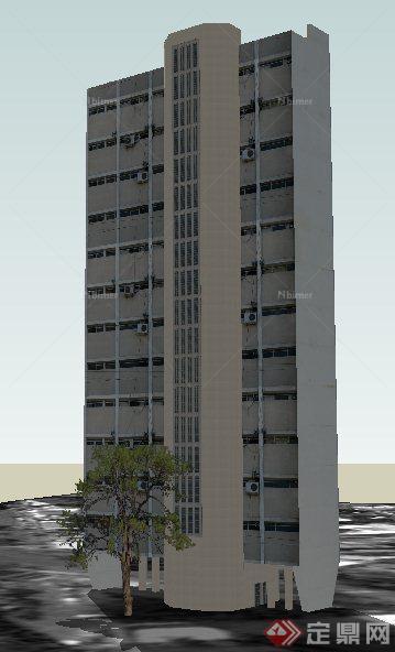 一栋现代独栋高层办公楼建筑设计su模型