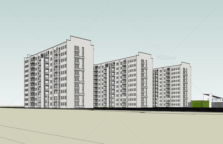 现代中式小高层住宅楼(46840)su模型下载