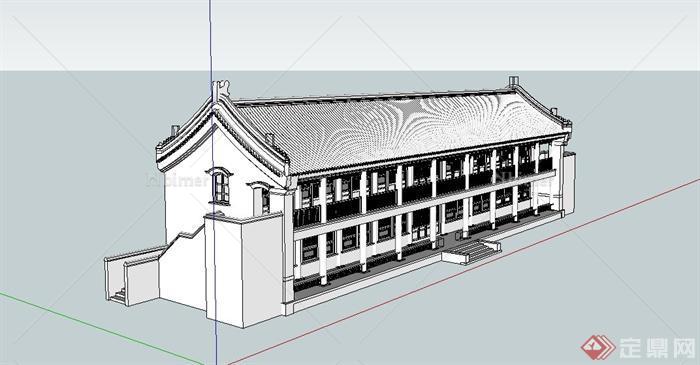 某古典中式两层联排办公建筑设计SU模型