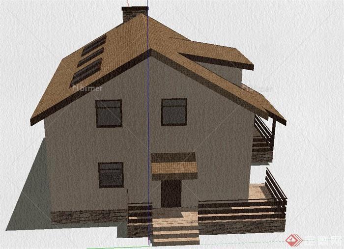 某两层坡屋顶式乡村住宅建筑设计SU模型[原创]