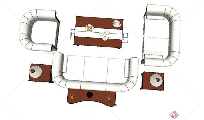 现代室内沙发茶几边柜设计SU模型