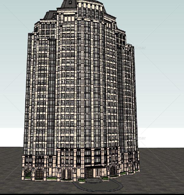 某现代风格小区内多个建筑设计方案图+SU模型[原