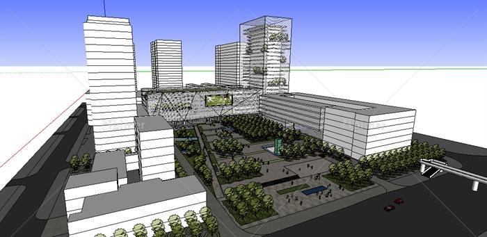 某现代风格办公环境设计su模型（含建筑及广场）