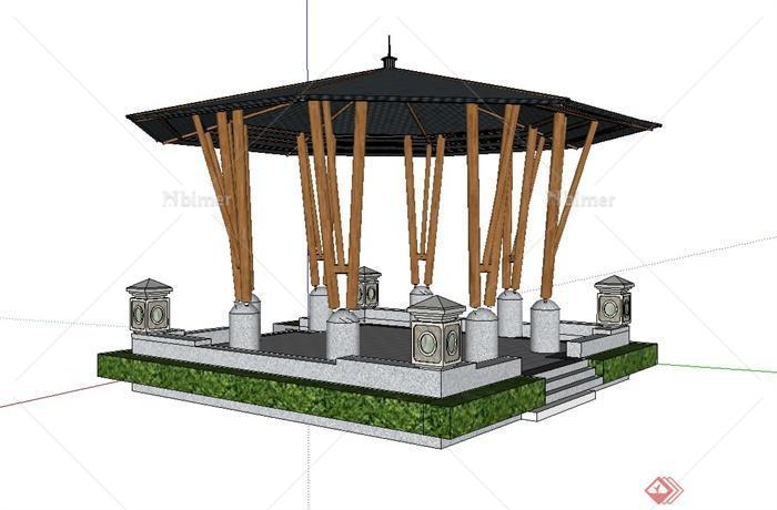 古典中式八柱凉亭设计su模型
