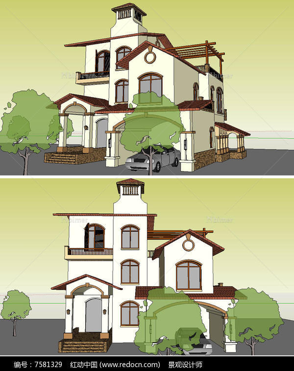 精细的独栋别墅建筑草图大师SU模型