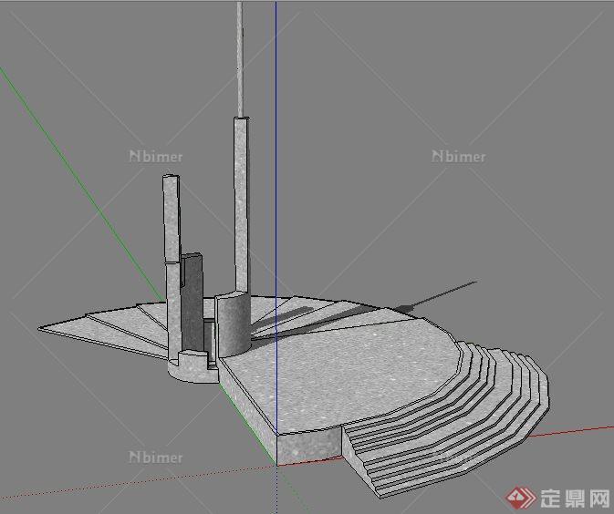 广场雕塑台阶su模型[原创]