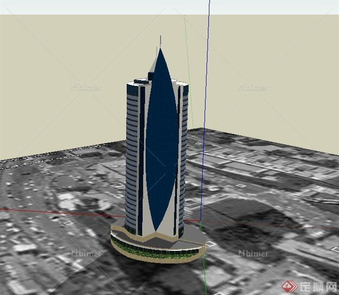 现代某船帆型市政厅大厦建筑设计SU模型