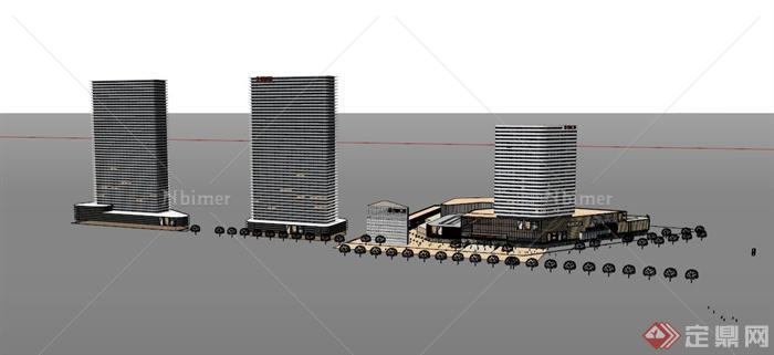 现代某城市万达广场商业建筑设计SU模型