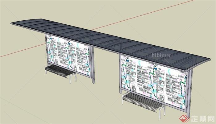 现代简约公交站台设计SU模型