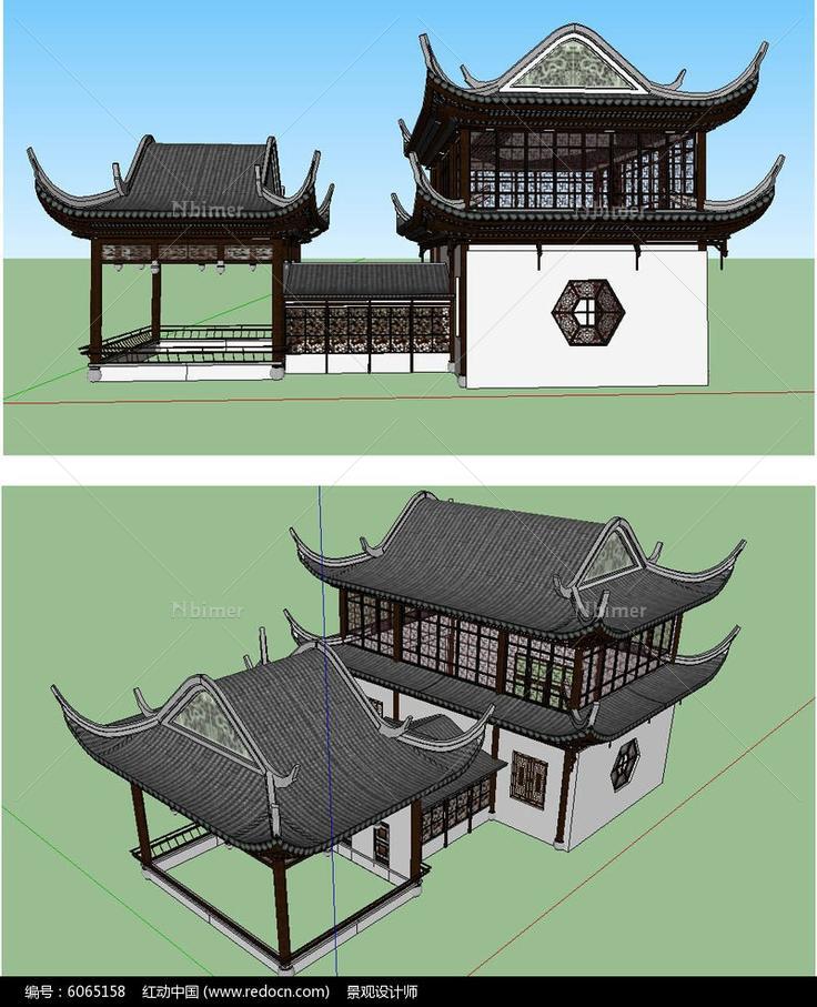 舫景观建筑草图大师SU模型