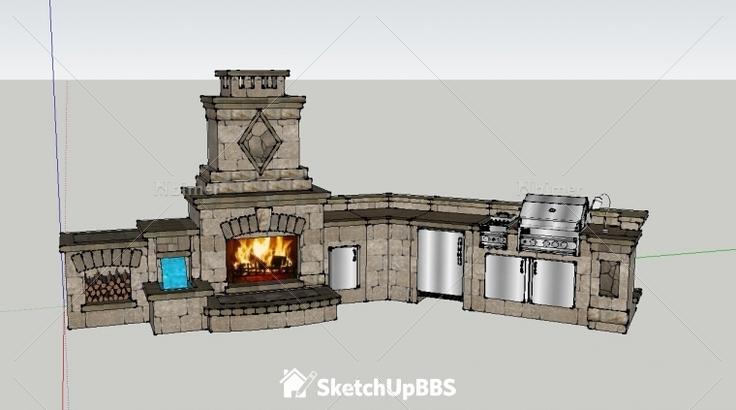 室外壁炉及烧烤台提供SketchUp模型及截图预览