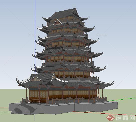 某古典中式风格塔楼设计SU模型